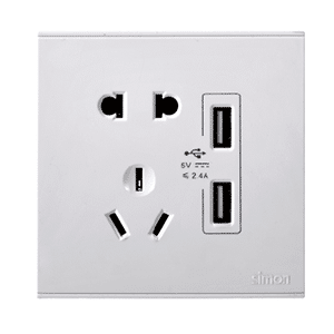 2-Pin & 2-pin plus grounding socket with double USB power（DC5V2.4A,Custom)