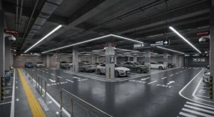 Ilustrasi Area Parkir Gedung Pada Malam Hari